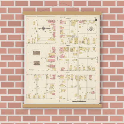 Old map wall art mockup — magnetic wood frame on brick wall — Sanborn Fire Insurance Map from Bethel, Clermont County, Ohio (1922), Sheet #0003