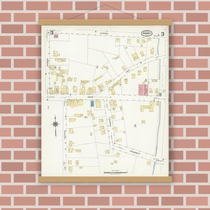 Old map wall art mockup — magnetic wood frame on brick wall — Sanborn Fire Insurance Map from Ramsey, Bergen County, New Jersey (1924), Sheet #0003