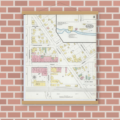Old map wall art mockup — magnetic wood frame on brick wall — Sanborn Fire Insurance Map from Dowagiac, Cass County, Michigan (1892), Sheet #0003
