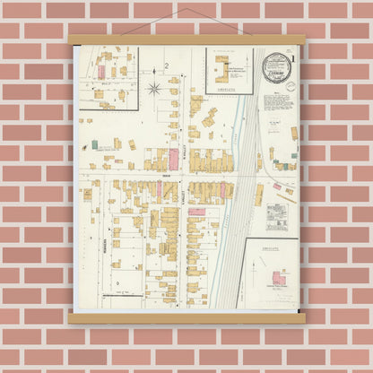 Old map wall art mockup — magnetic wood frame on brick wall — Sanborn Fire Insurance Map from Corning, Perry County, Ohio (1900) - Complete Map Set
