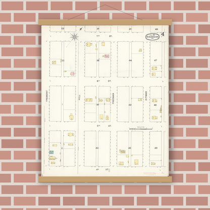 Old map wall art mockup — magnetic wood frame on brick wall — Sanborn Fire Insurance Map from Oceanside, San Diego County, California (1892), Sheet #0004
