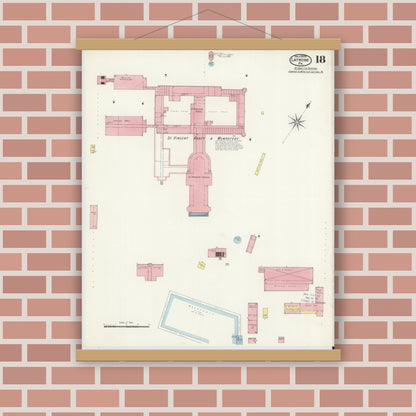 Old map wall art mockup — magnetic wood frame on brick wall — Sanborn Fire Insurance Map from Latrobe, Westmoreland County, Pennsylvania (1909), Sheet #0018