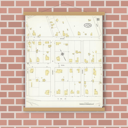 Old map wall art mockup — magnetic wood frame on brick wall — Sanborn Fire Insurance Map from Live Oak, Suwanee County, Florida (1912), Sheet #0011