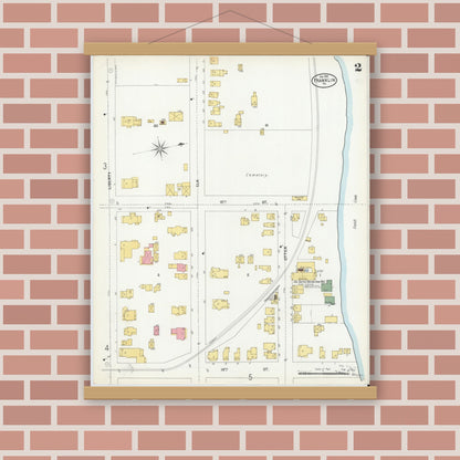 Old map wall art mockup — magnetic wood frame on brick wall — Sanborn Fire Insurance Map from Franklin, Venango County, Pennsylvania (1901), Sheet #0002