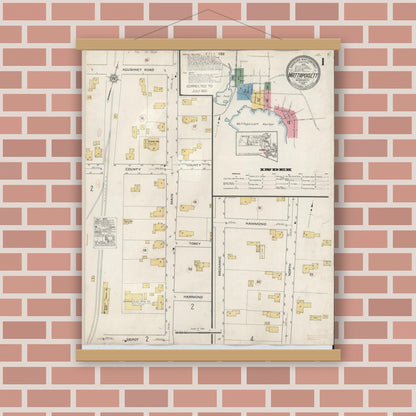 Old map wall art mockup — magnetic wood frame on brick wall — Sanborn Fire Insurance Map from Mattapoisett, Plymouth County, Massachusetts (1931), Sheet #0001