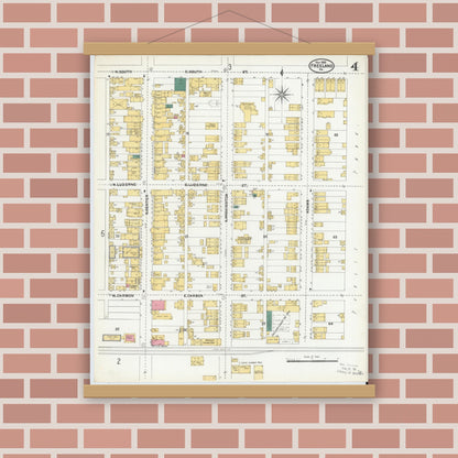 Old map wall art mockup — magnetic wood frame on brick wall — Sanborn Fire Insurance Map from Freeland, Luzerne County, Pennsylvania (1905), Sheet #0004