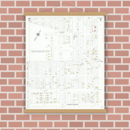 Old map wall art mockup — magnetic wood frame on brick wall — Sanborn Fire Insurance Map from Odessa, Edger County, Texas (1939), Sheet #0007