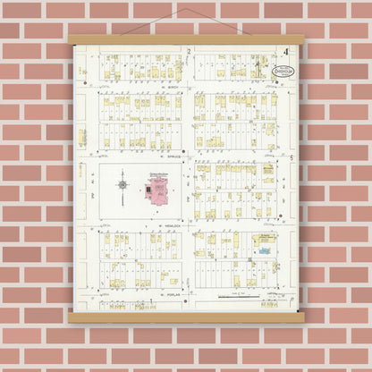 Old map wall art mockup — magnetic wood frame on brick wall — Sanborn Fire Insurance Map from Chisholm, Saint Louis County, Minnesota (1912), Sheet #0004