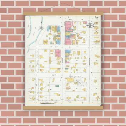 Old map wall art mockup — magnetic wood frame on brick wall — Sanborn Fire Insurance Map from Northfield, Rice County, Minnesota (1900), Sheet #0002