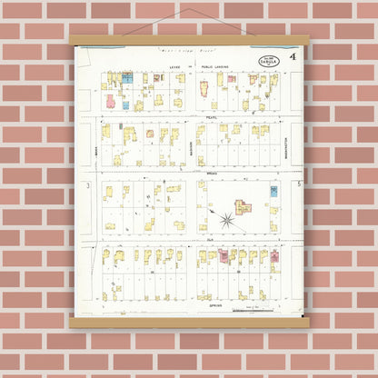 Old map wall art mockup — magnetic wood frame on brick wall — Sanborn Fire Insurance Map from Sabula, Jackson County, Iowa (1905), Sheet #0004