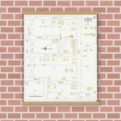Old map wall art mockup — magnetic wood frame on brick wall — Sanborn Fire Insurance Map from Eastwood, Onandaga County, New York (1911), Sheet #0002