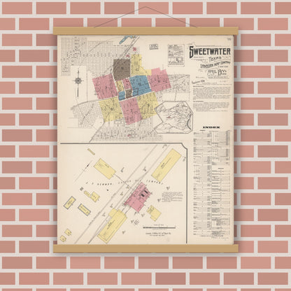 Old map wall art mockup — magnetic wood frame on brick wall — Sanborn Fire Insurance Map from Sweetwater, Nolan County, Texas (1922) - Complete Map Set
