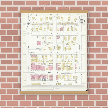 Old map wall art mockup — magnetic wood frame on brick wall — Sanborn Fire Insurance Map from Flora, Clay County, Illinois (1912), Sheet #0003