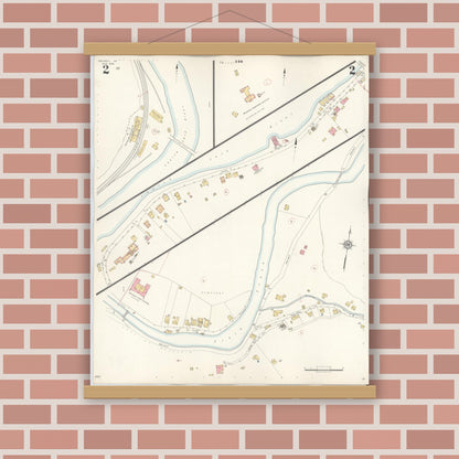Old map wall art mockup — magnetic wood frame on brick wall — Sanborn Fire Insurance Map from Grundy, Buchanan County, Virginia (1936), Sheet #0002