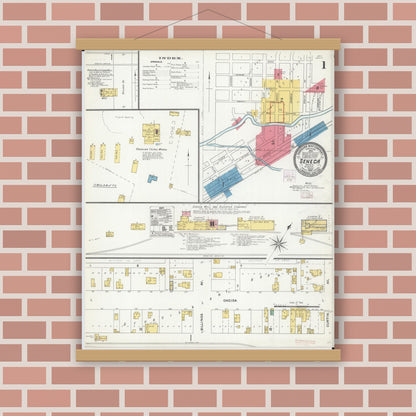 Old map wall art mockup — magnetic wood frame on brick wall — Sanborn Fire Insurance Map from Seneca, Newton County, Missouri (1905) - Complete Map Set