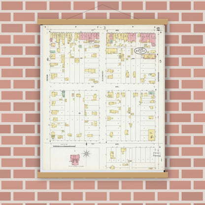 Old map wall art mockup — magnetic wood frame on brick wall — Sanborn Fire Insurance Map from Antigo, Langlade County, Wisconsin (1898), Sheet #0002