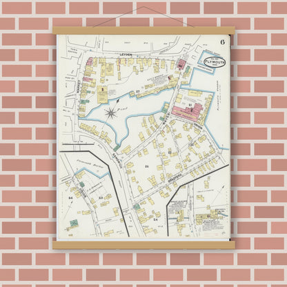 Old map wall art mockup — magnetic wood frame on brick wall — Sanborn Fire Insurance Map from Plymouth, Plymouth County, Massachusetts (1891), Sheet #0006