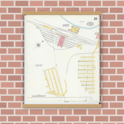Old map wall art mockup — magnetic wood frame on brick wall — Sanborn Fire Insurance Map from Cadillac, Wexford County, Michigan (1906), Sheet #0013