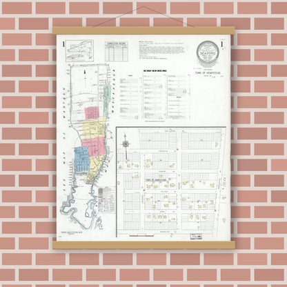Old map wall art mockup — magnetic wood frame on brick wall — Sanborn Fire Insurance Map from Seaford, Nassau County, New York (1947) - Complete Map Set
