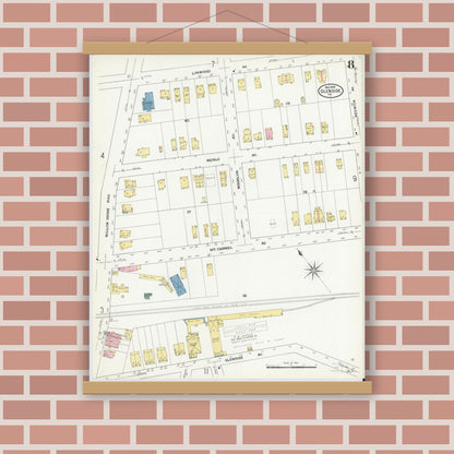Old map wall art mockup — magnetic wood frame on brick wall — Sanborn Fire Insurance Map from Glenside, Montgomery County, Pennsylvania (1909), Sheet #0008