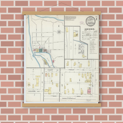 Old map wall art mockup — magnetic wood frame on brick wall — Sanborn Fire Insurance Map from Frankfort, Benzie County, Michigan (1893), Sheet #0001