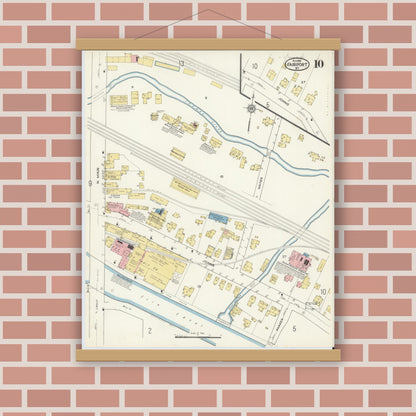 Old map wall art mockup — magnetic wood frame on brick wall — Sanborn Fire Insurance Map from Fairport, Monroe County, New York (1915), Sheet #0010