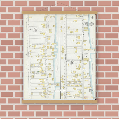 Old map wall art mockup — magnetic wood frame on brick wall — Sanborn Fire Insurance Map from Provincetown, Barnstable County, Massachusetts (1902), Sheet #0008