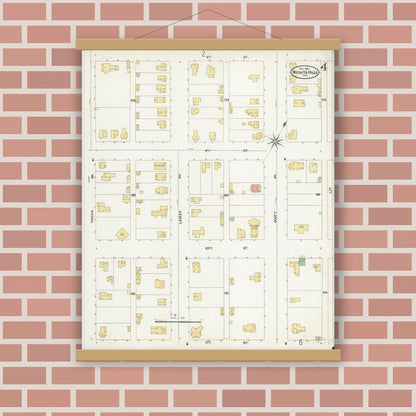 Old map wall art mockup — magnetic wood frame on brick wall — Sanborn Fire Insurance Map from Wichita Falls, Wichita County, Texas (1904), Sheet #0004