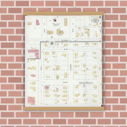 Old map wall art mockup — magnetic wood frame on brick wall — Sanborn Fire Insurance Map from Alma, Gratiot County, Michigan (1902), Sheet #0003