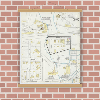 Old map wall art mockup — magnetic wood frame on brick wall — Sanborn Fire Insurance Map from Bellaire, Antrim County, Michigan (1898), Sheet #0002
