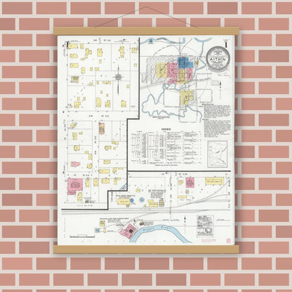 Old map wall art mockup — magnetic wood frame on brick wall — Sanborn Fire Insurance Map from Aitkin, Aitkin County, Minnesota (1929) - Complete Map Set