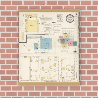 Old map wall art mockup — magnetic wood frame on brick wall — Sanborn Fire Insurance Map from Clovis, Fresno County, California (1912) - Complete Map Set