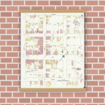 Old map wall art mockup — magnetic wood frame on brick wall — Sanborn Fire Insurance Map from Vevay, Switzerland County, Indiana (1911), Sheet #0003