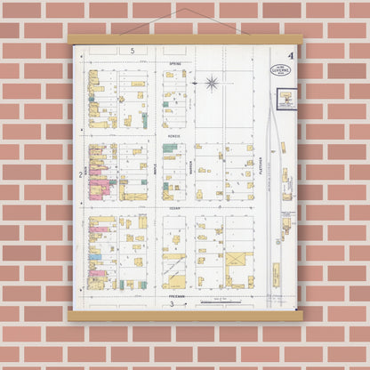 Old map wall art mockup — magnetic wood frame on brick wall — Sanborn Fire Insurance Map from Luverne, Rock County, Minnesota (1900), Sheet #0004