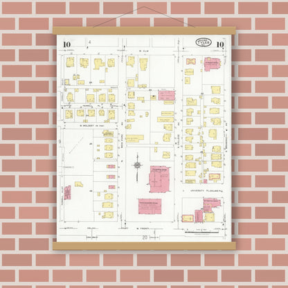 Old map wall art mockup — magnetic wood frame on brick wall — Sanborn Fire Insurance Map from Tyler, Smith County, Texas (1928), Sheet #0010