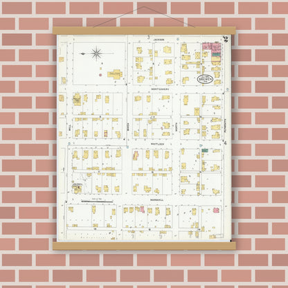 Old map wall art mockup — magnetic wood frame on brick wall — Sanborn Fire Insurance Map from Bremen, Marshall County, Indiana (1905), Sheet #0002