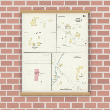 Old map wall art mockup — magnetic wood frame on brick wall — Sanborn Fire Insurance Map from Westboro, Worcester County, Massachusetts (1913), Sheet #0012