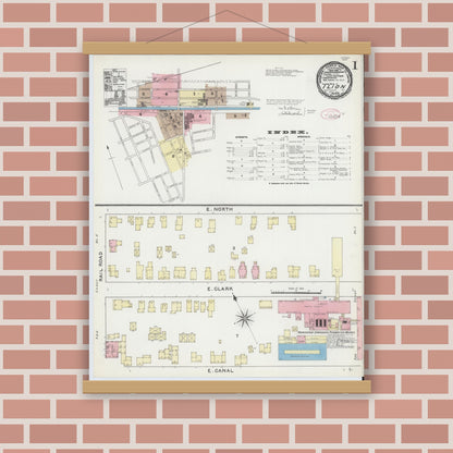Old map wall art mockup — magnetic wood frame on brick wall — Sanborn Fire Insurance Map from Ilion, Herkimer County, New York (1891) - Complete Map Set