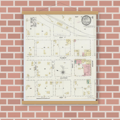 Old map wall art mockup — magnetic wood frame on brick wall — Sanborn Fire Insurance Map from Mount Pleasant, Titus County, Texas (1891) - Complete Map Set
