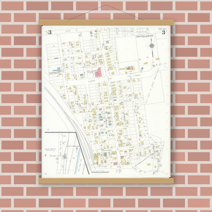 Old map wall art mockup — magnetic wood frame on brick wall — Sanborn Fire Insurance Map from Cleves, Hamilton County, Ohio (1938), Sheet #0003