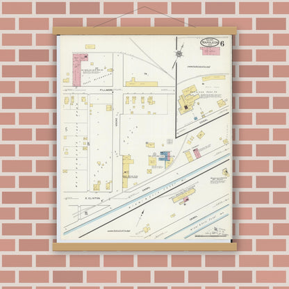 Old map wall art mockup — magnetic wood frame on brick wall — Sanborn Fire Insurance Map from Napoleon, Henry County, Ohio (1916), Sheet #0006