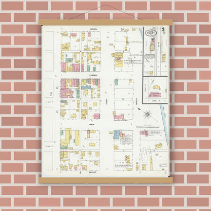 Old map wall art mockup — magnetic wood frame on brick wall — Sanborn Fire Insurance Map from Henry, Marshall County, Illinois (1899), Sheet #0003