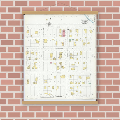 Old map wall art mockup — magnetic wood frame on brick wall — Sanborn Fire Insurance Map from Elk Rapids, Antrim County, Michigan (1900), Sheet #0003