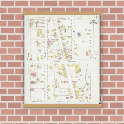 Old map wall art mockup — magnetic wood frame on brick wall — Sanborn Fire Insurance Map from Carlstadt, Bergen County, New Jersey (1896), Sheet #0003