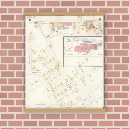 Old map wall art mockup — magnetic wood frame on brick wall — Sanborn Fire Insurance Map from Batesville, Ripley County, Indiana (1948), Sheet #0008