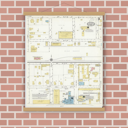 Old map wall art mockup — magnetic wood frame on brick wall — Sanborn Fire Insurance Map from Comanche, Comanche County, Texas (1915), Sheet #0003