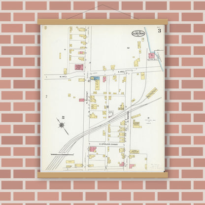 Old map wall art mockup — magnetic wood frame on brick wall — Sanborn Fire Insurance Map from Selins Grove, Snyder County, Pennsylvania (1921), Sheet #0003