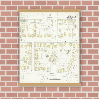 Old map wall art mockup — magnetic wood frame on brick wall — Sanborn Fire Insurance Map from Lockport, Niagara County, New York (1909), Sheet #0011