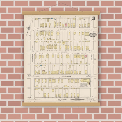 Old map wall art mockup — magnetic wood frame on brick wall — Sanborn Fire Insurance Map from Nanticoke, Luzerne County, Pennsylvania (1920), Sheet #0021