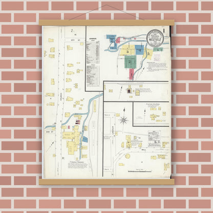 Old map wall art mockup — magnetic wood frame on brick wall — Sanborn Fire Insurance Map from Westfield, Tioga County, Pennsylvania (1907) - Complete Map Set